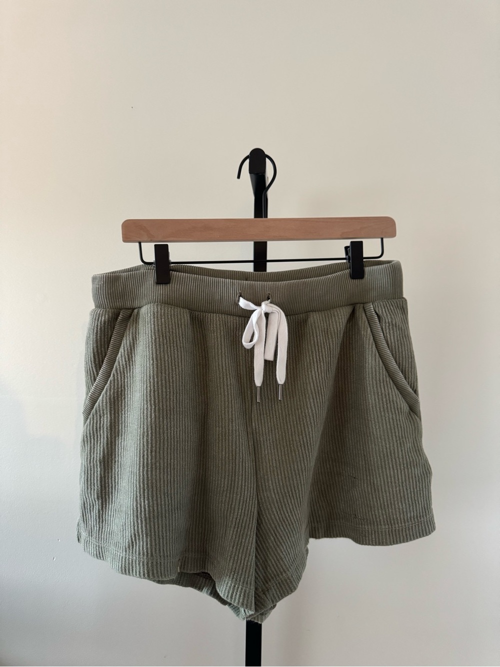 Aerie Green Corded High-Waist Drawstring Shorts